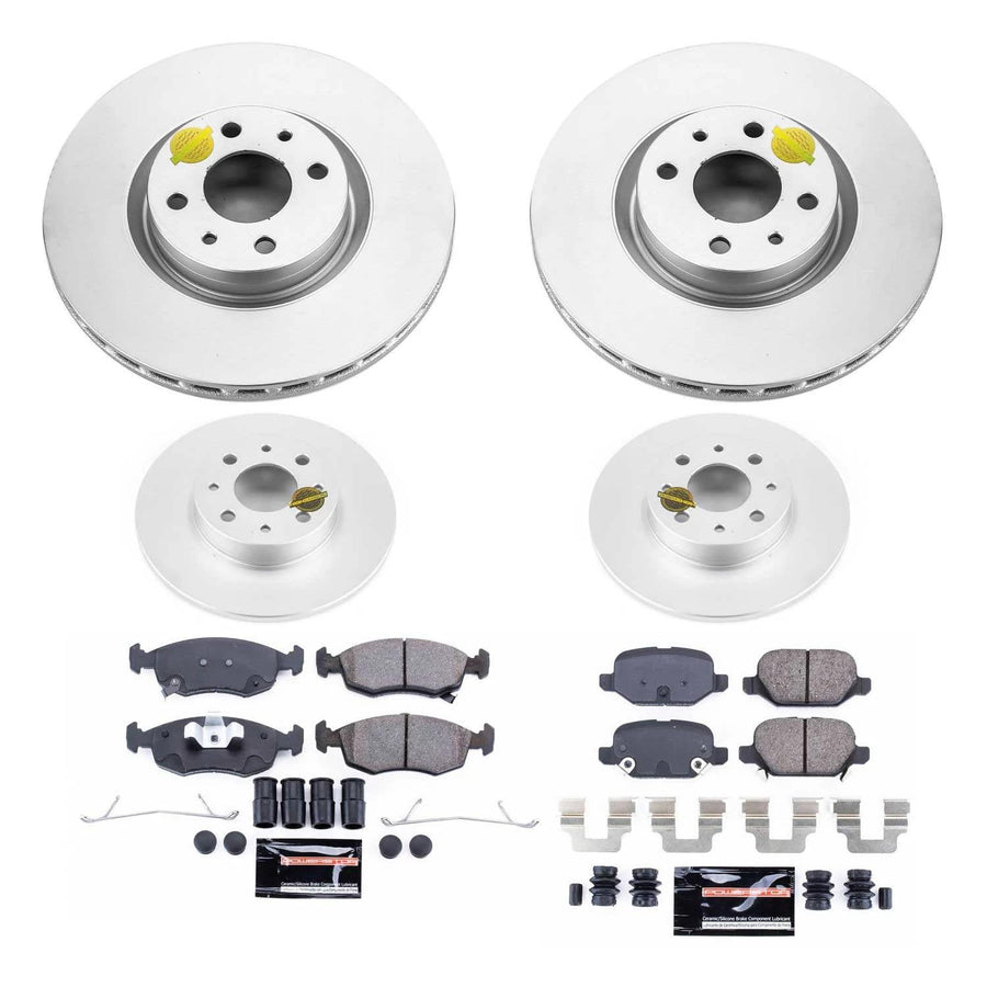 Power Stop CRK7245 Coated Rotor Brake Kit-Front and Rear Coated Rotors and Carbon-Fiber Ceramic Brake Pads For Fiat 500 2013-2019 [Model Specific]