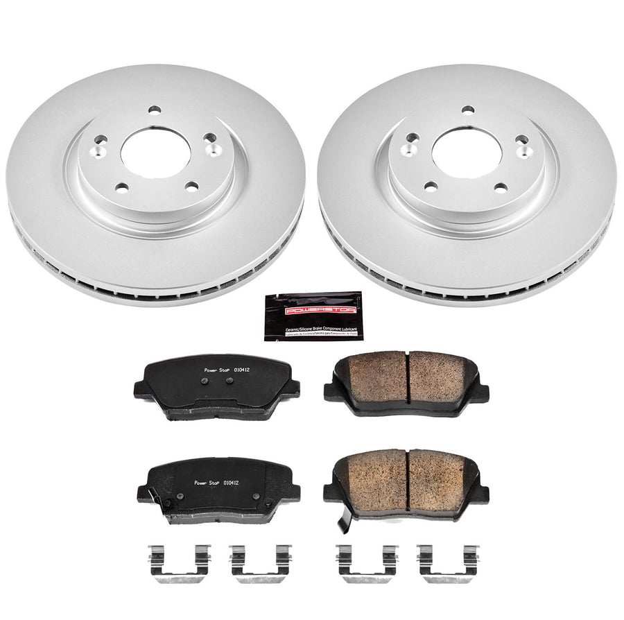 Power Stop Coated CRK5926 Brake Rotor & Ceramic Brake Pads- front For Hyundai Santa Fe 2010-2012, Kia Sorento 2011-2013 [Model Specific]