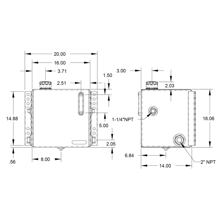 15 Gallon Buyers Products Company Side Mount Steel Hydraulic Reservoir with 10 Micron Filter