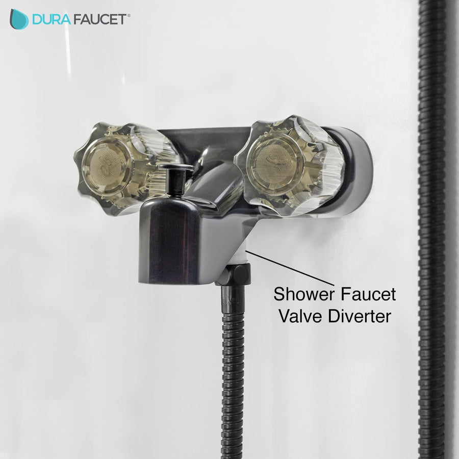 Dura Faucet Tub & Shower RV Diverter Faucet w/Smoked Acrylic Knobs - Black