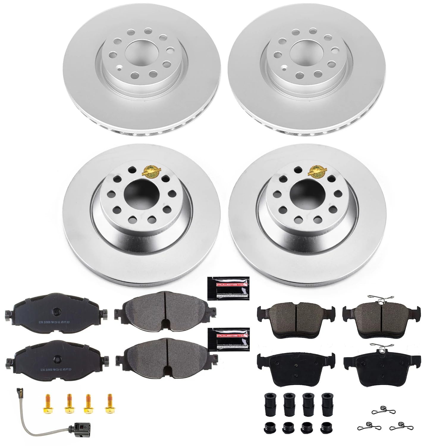 Power Stop CRK7278 Coated Brake Rotors and Z23 Front and Rear Brake Pads Kit For Audi TT Quattro 2016-2021 [Model Specific]