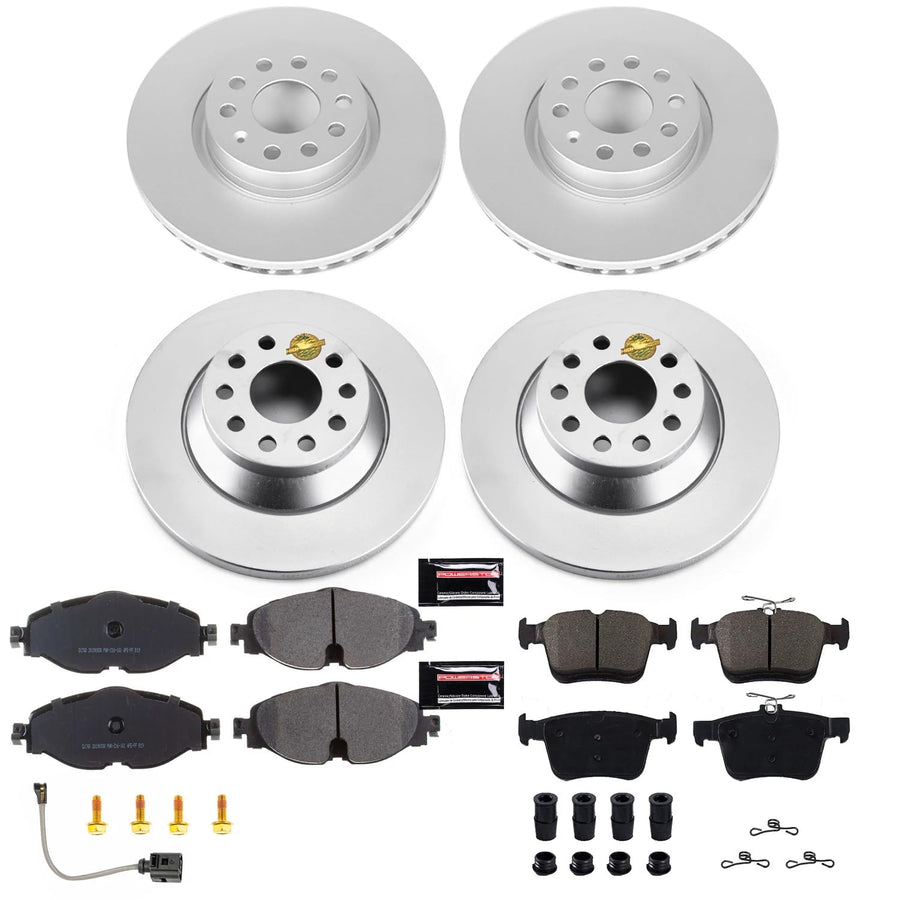 Power Stop CRK7278 Coated Brake Rotors and Z23 Front and Rear Brake Pads Kit For Audi TT Quattro 2016-2021 [Model Specific]