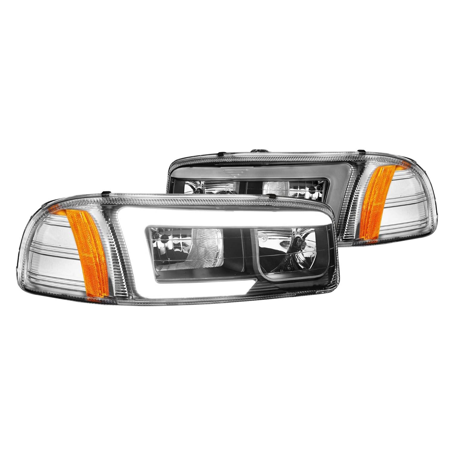 Anzo (111522) Black Amber Anzo 99-17 GMC Sierra/Denali Headlights (w/C Light Bars)
