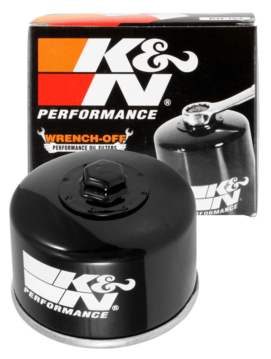 Motorcycle Oil Filter K&N: High Performance, Premium, Designed to be used with Synthetic or Conventional Oils, Wrench Off Nut: Fits Select Yamaha, Kymco Vehicles, KN-147