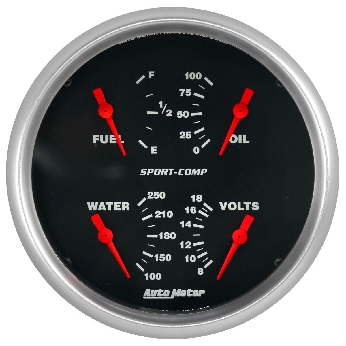 Auto Meter 3919 Sport-Comp Gauge, Quad, 5", 0Ωe-90Ωf, Elec