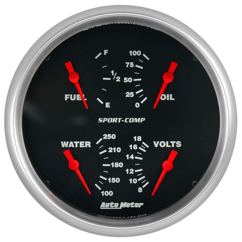 Auto Meter 3919 Sport-Comp Gauge, Quad, 5", 0Ωe-90Ωf, Elec