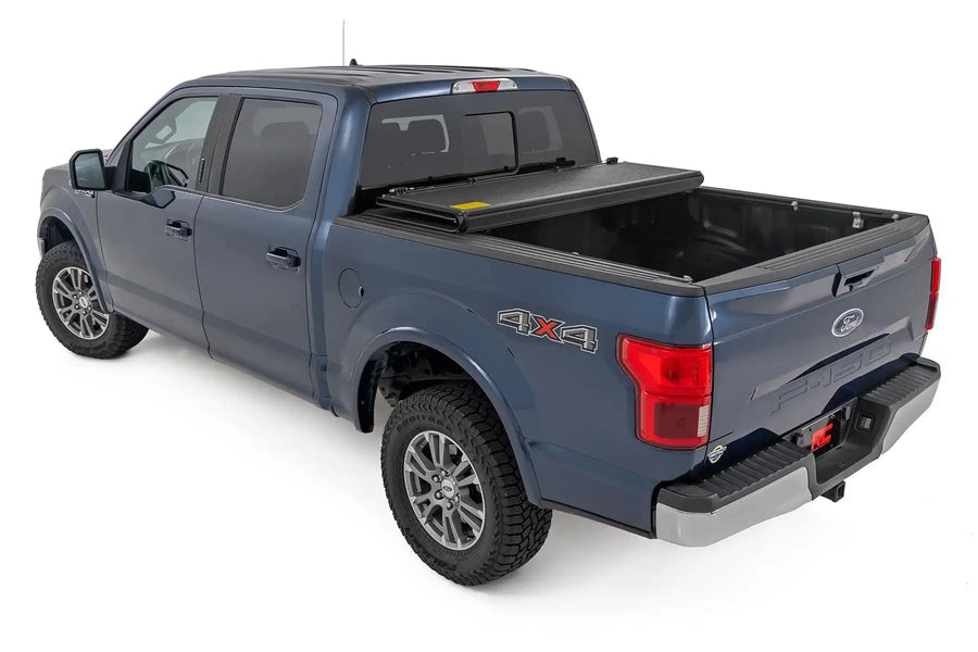 Hard Tri-Fold Tonneau Cover Rough Country for Ford Ranger (2019-2023) - Low-Profile Aluminum Truck Bed Cover, Fits 5' Bed (61")