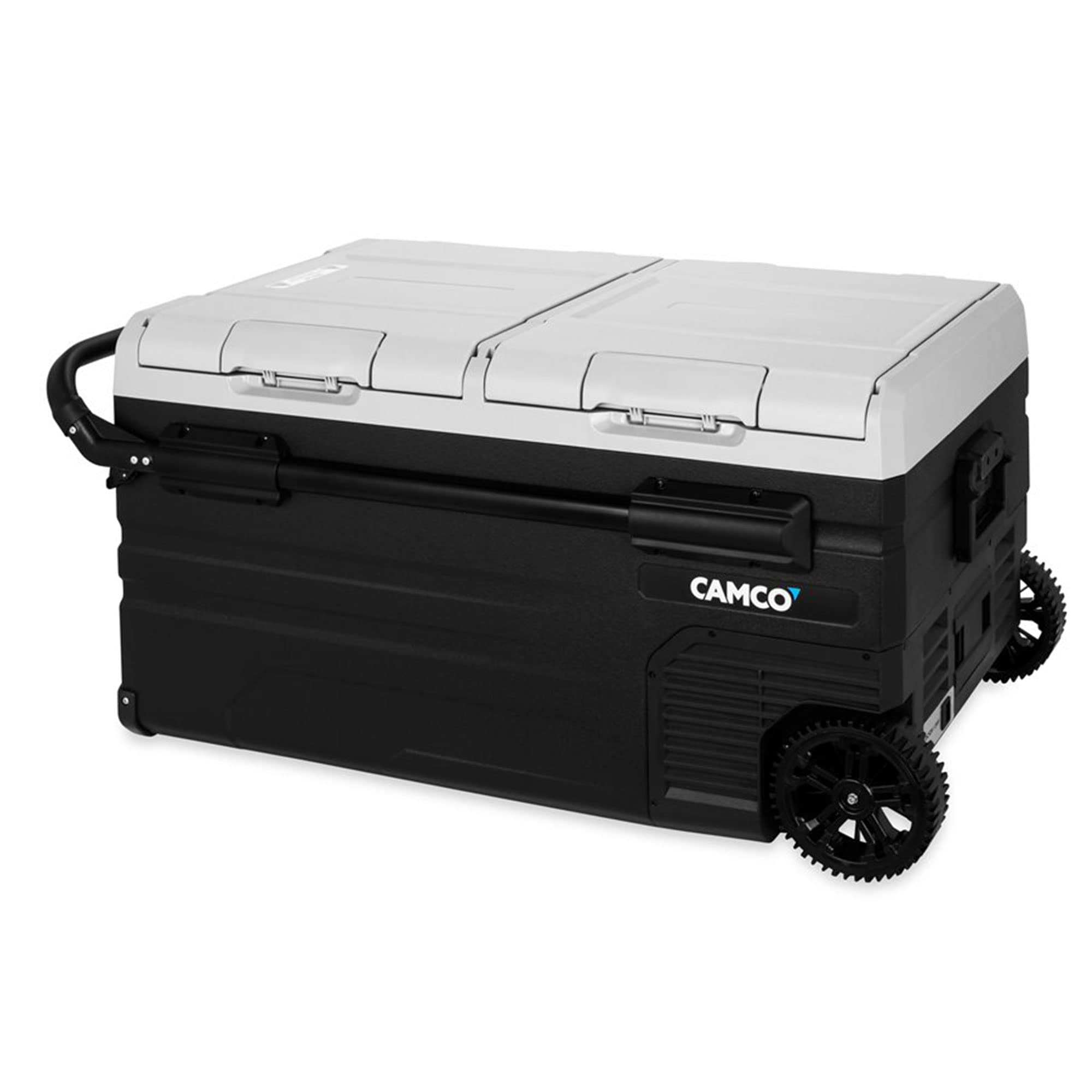 Camco 51520 Portable Refrigerator CAM-750, AC 110V/DC 12V Compact Fridge/Freezer with Dual Zone Cooling, 75-Liter - Keeps Food and Drinks Cold While On-the-Go - Ideal for Road Trips, RVing, Camping, B , Black