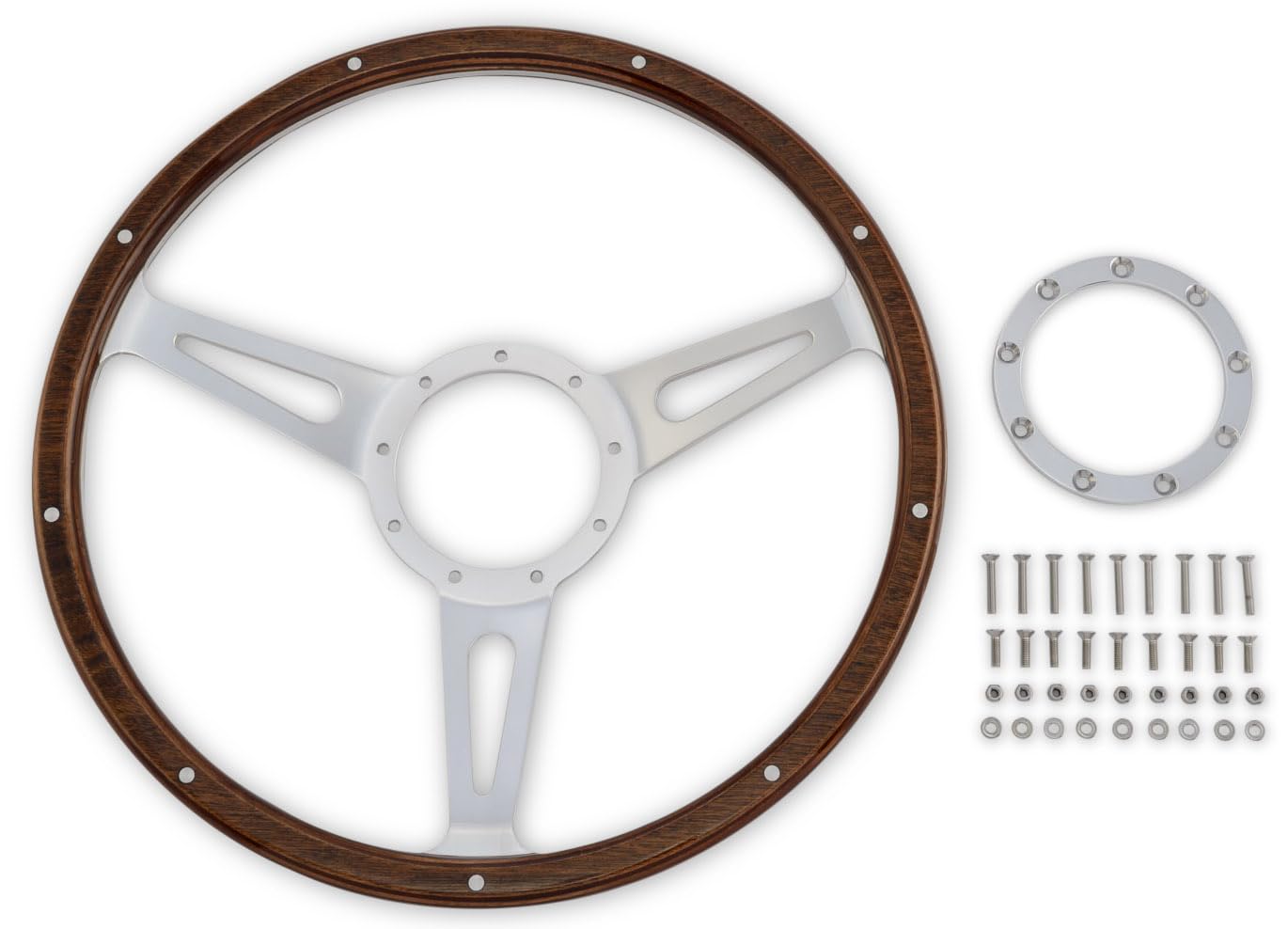 Corso Feroce Scott Drake GT350 Style 9 Hole Genuine Wood & Aluminum 15" Steering Wheel, Compatible with 1965-1973 Ford Mustang, Model S1MS-3600-WG