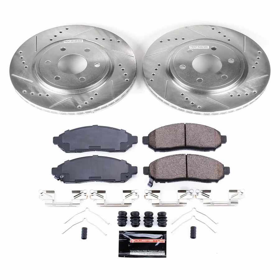 Power Stop K8325 Z23 Carbon Fiber Brake Pads with Drilled & Slotted Brake Rotors Kit For Nissan Frontier 2016-2022 [Model Specific]
