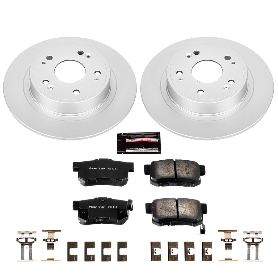 Power Stop Coated Brake Rotor & CRK3128 Ceramic Brake Pads- rear For Acura ILX 2016-2022, Honda Accord 2005-2007 [Model Specific]