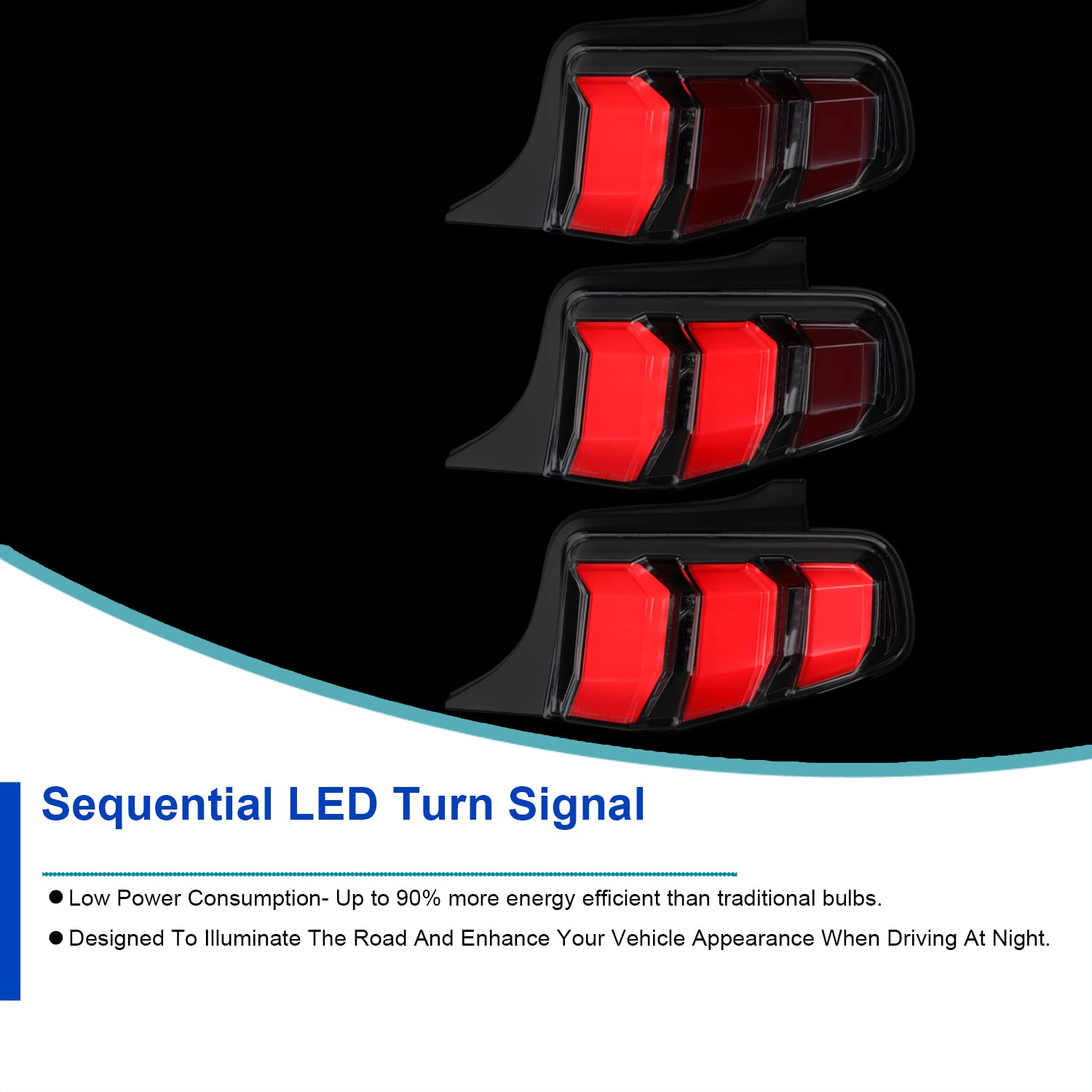 Sequential LED Signal Tail Lights SPEC-D TUNING Jet Black Compatible with 2010-2012 Ford Mustang, Left + Right Pair Assembly