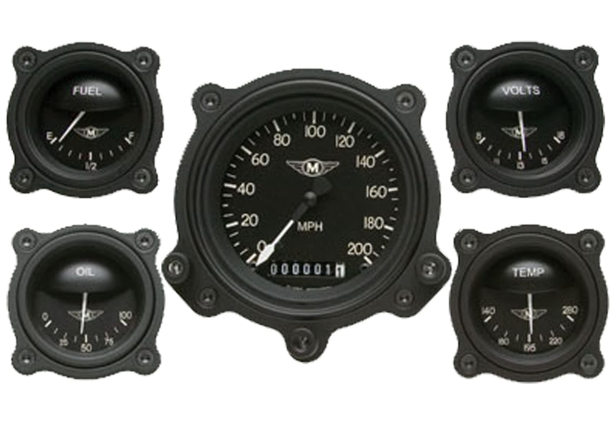 Classic Instruments Moal MA00BLFBZ Bomber Series 5 Gauge Package with Bezel