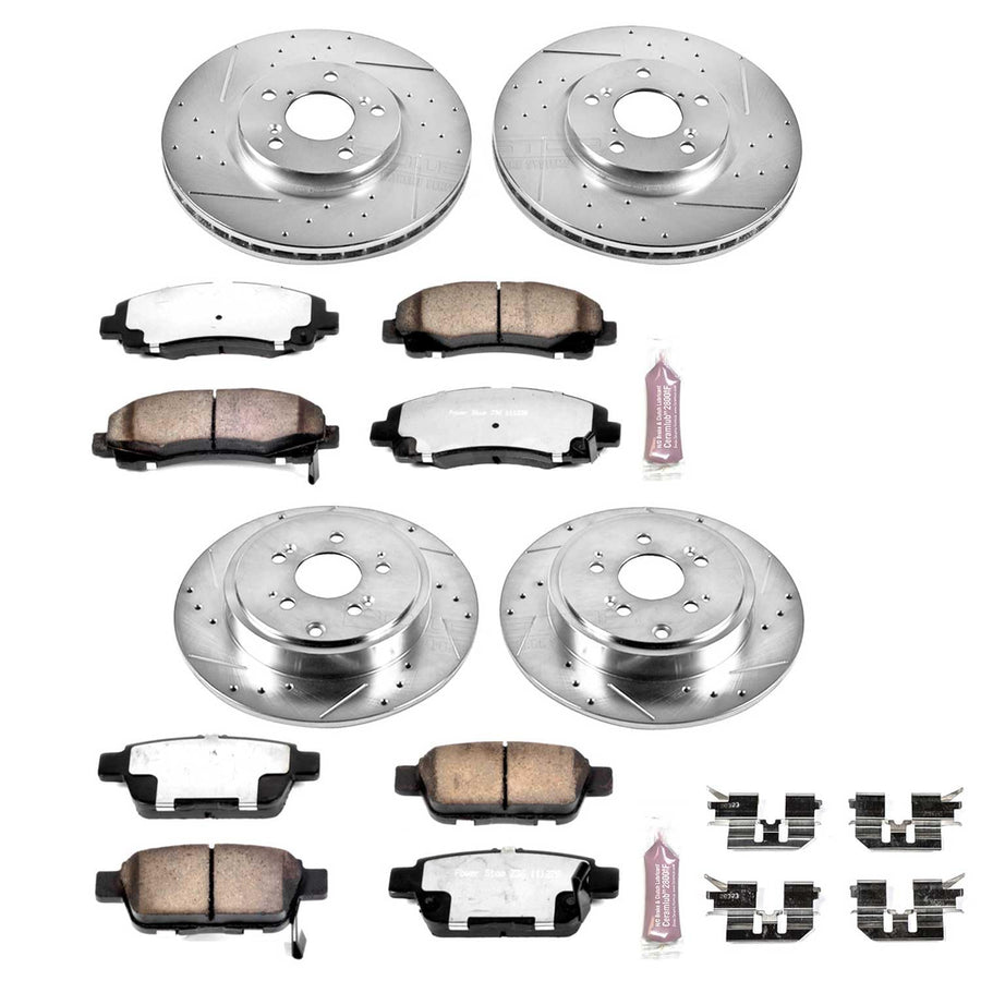 Power Stop Brake Kit Front and Rear For 2006 2007 2008 2009 2010 2011 Honda Ridgeline - Truck & Tow Carbon Fiber Ceramic Pads & Drilled and Slotted Rotors Replacement, K2430-36