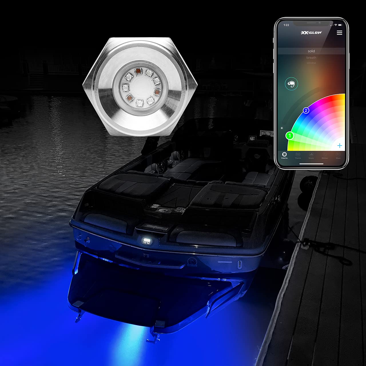 XKGLOW 1PC XK075003-KIT 13W RGB LED Drain Plug Light KIT for Boat
