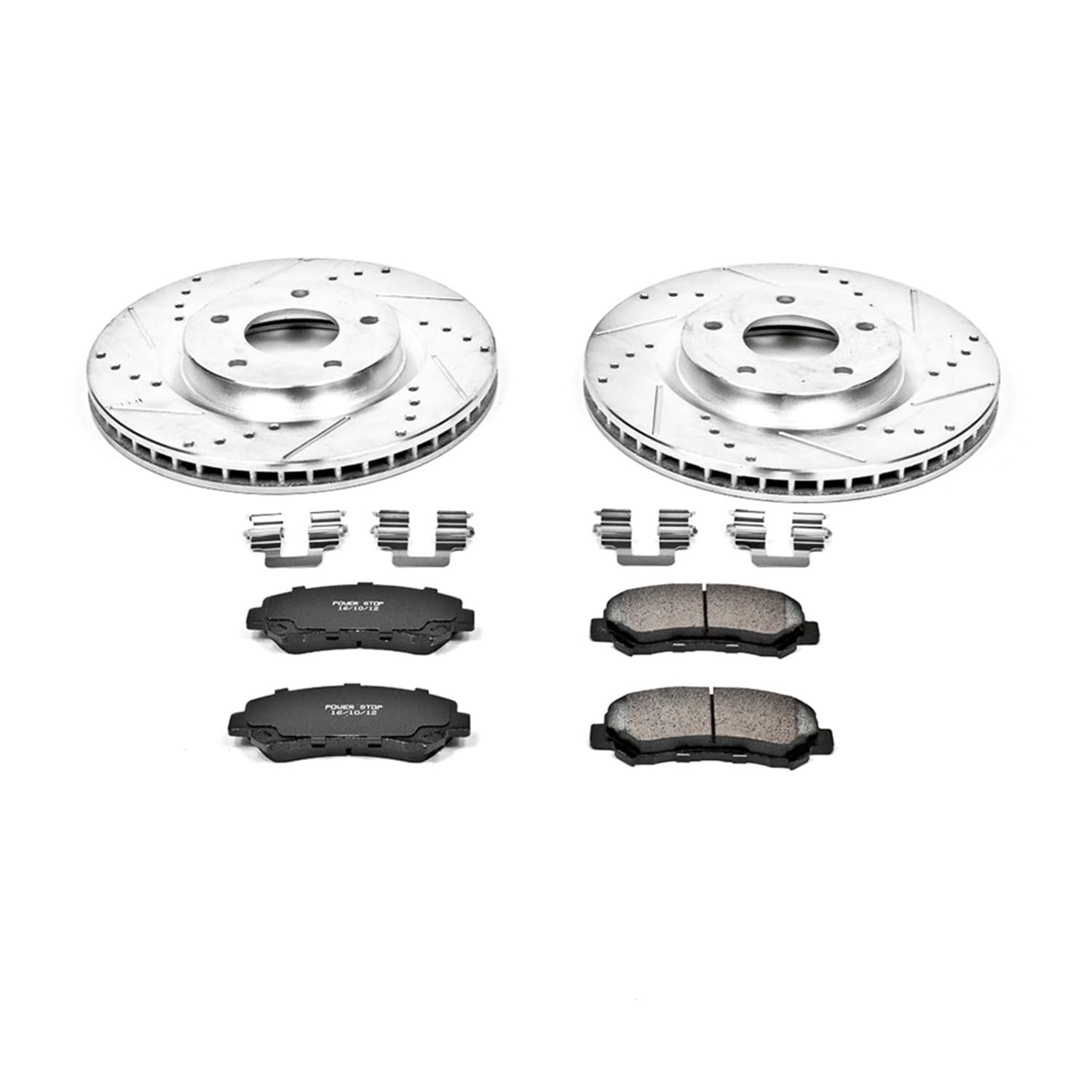 Power Stop K4724 Z23 Carbon Fiber Brake Pads with Drilled and Slotted Brake Rotors Kit For 2008 2009 2010 2011 2012 2013 Nissan Rogue | 2014 2015 Nissan Rogue Select