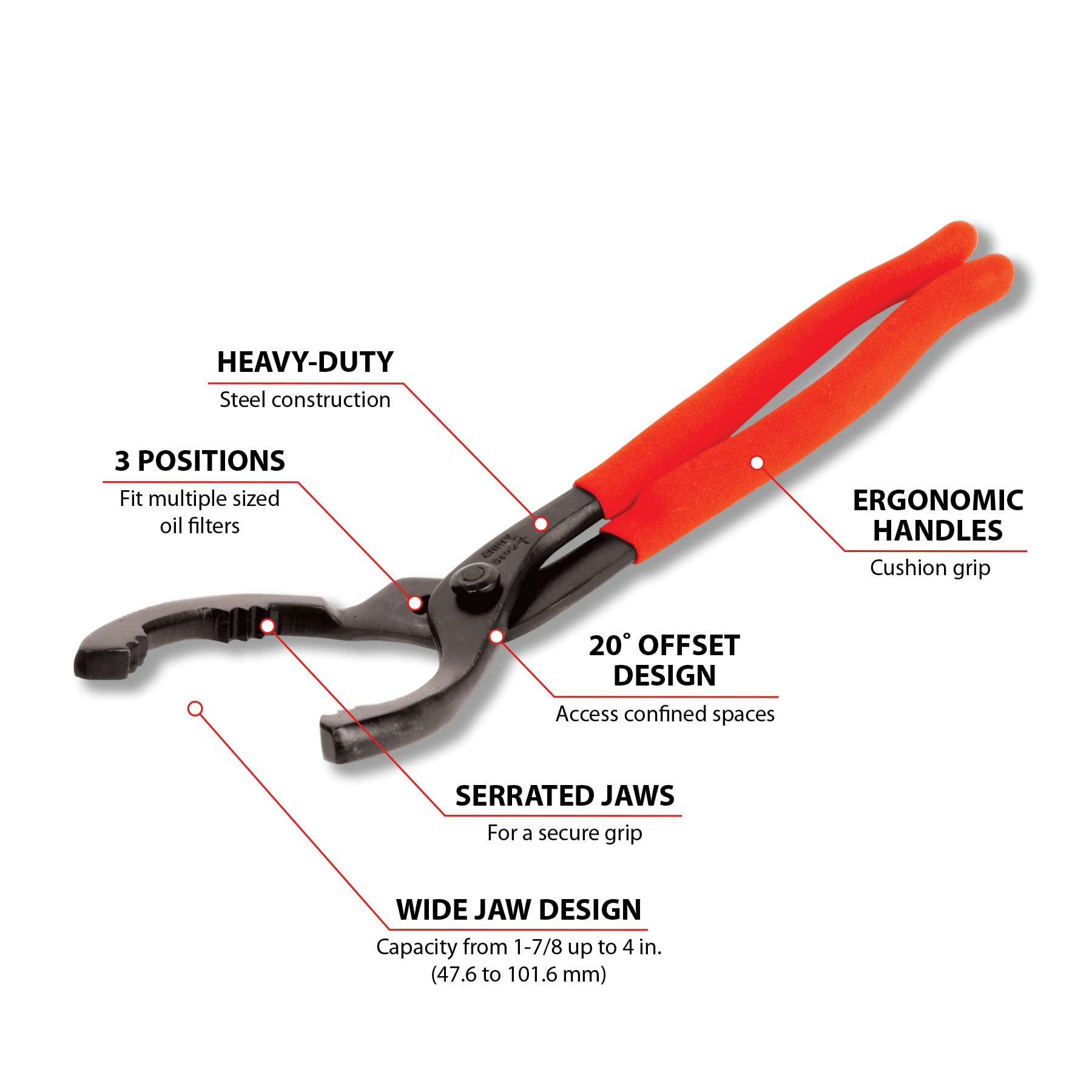Small Offset Jaw Performance Tool W54057 Oil Filter Pliers (1-3/4-Inch to 4-Inch)