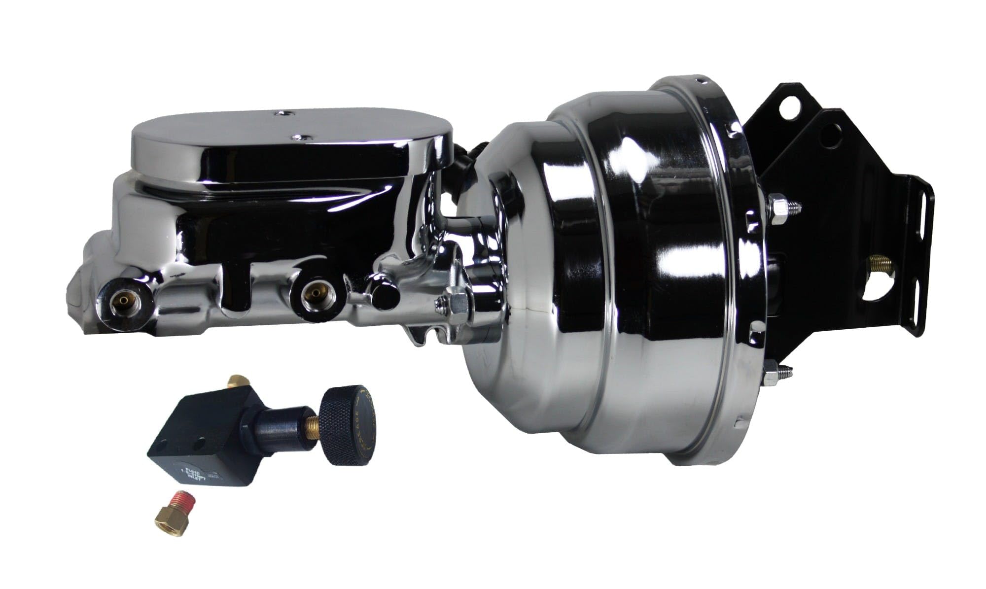 8 Inch Leed Brakes Dual Power Booster, 1 Inch Bore Flat Top Master With Adjustable Valve (Chrome)