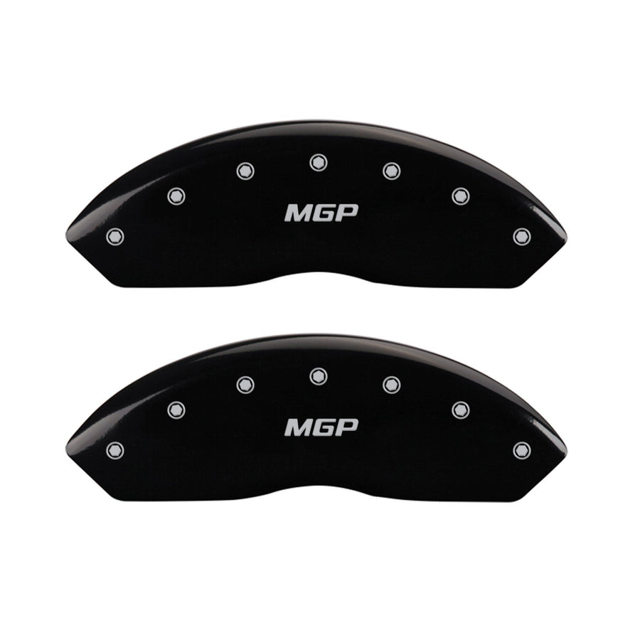 MGP Caliper Covers 'MGP' Engraved Front Caliper Cover with Black Powder Coat Finish and Silver Characters, 14003FMGPBK (Set of 2)