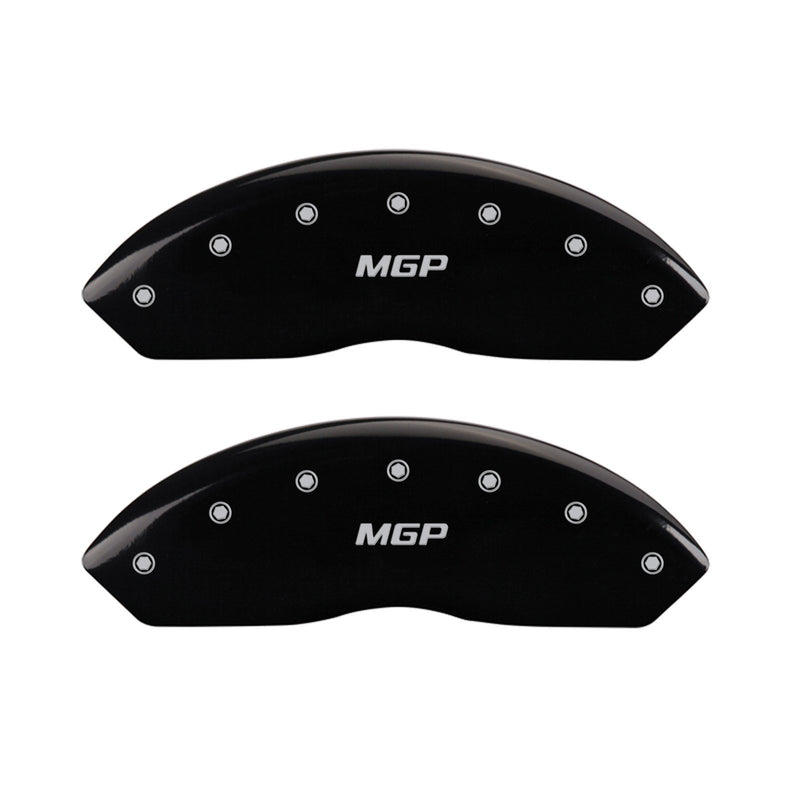 MGP 'MGP' Engraved Caliper Covers 38018SMGPBK with Black Powder Coat Finish and Silver Characters, (Set of 4)