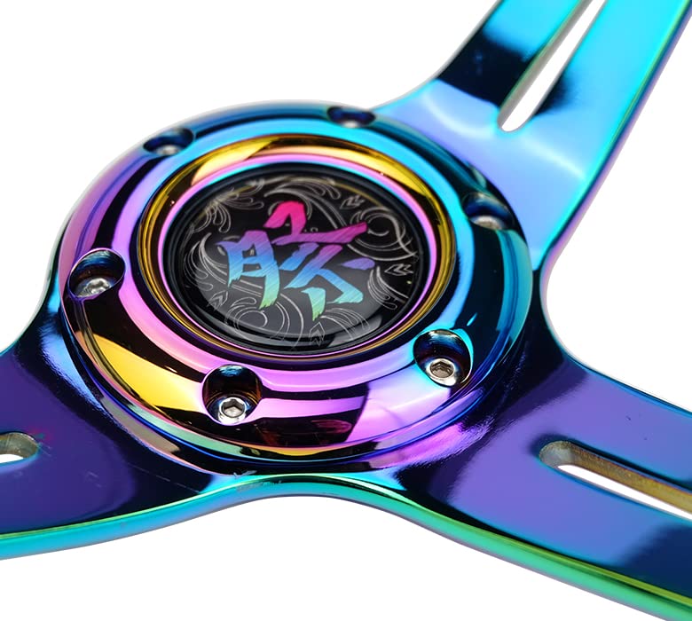 NRG Innovations Reinforced Steering Wheel NRG-RST-027MC-BL 350mm 2" Deep Dish Clear Acrylic Steering Wheel in Blue and NeoChrome Spoke Finish with Slits