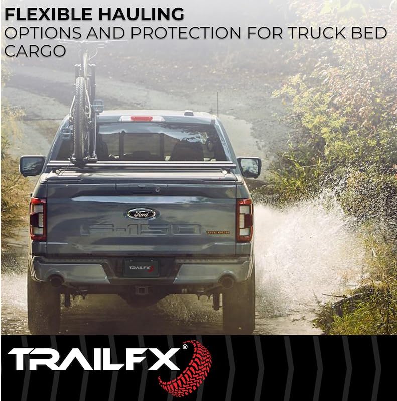 TFX6003 TrailFX Hard Retractable Tonneau Cover Fits 2015-2025 Ford F-150 with 5.5 Foot Bed Manual Retractable with Key Lock Black Matte Powder Coated Aluminum T-Slot Rails Clamp-On