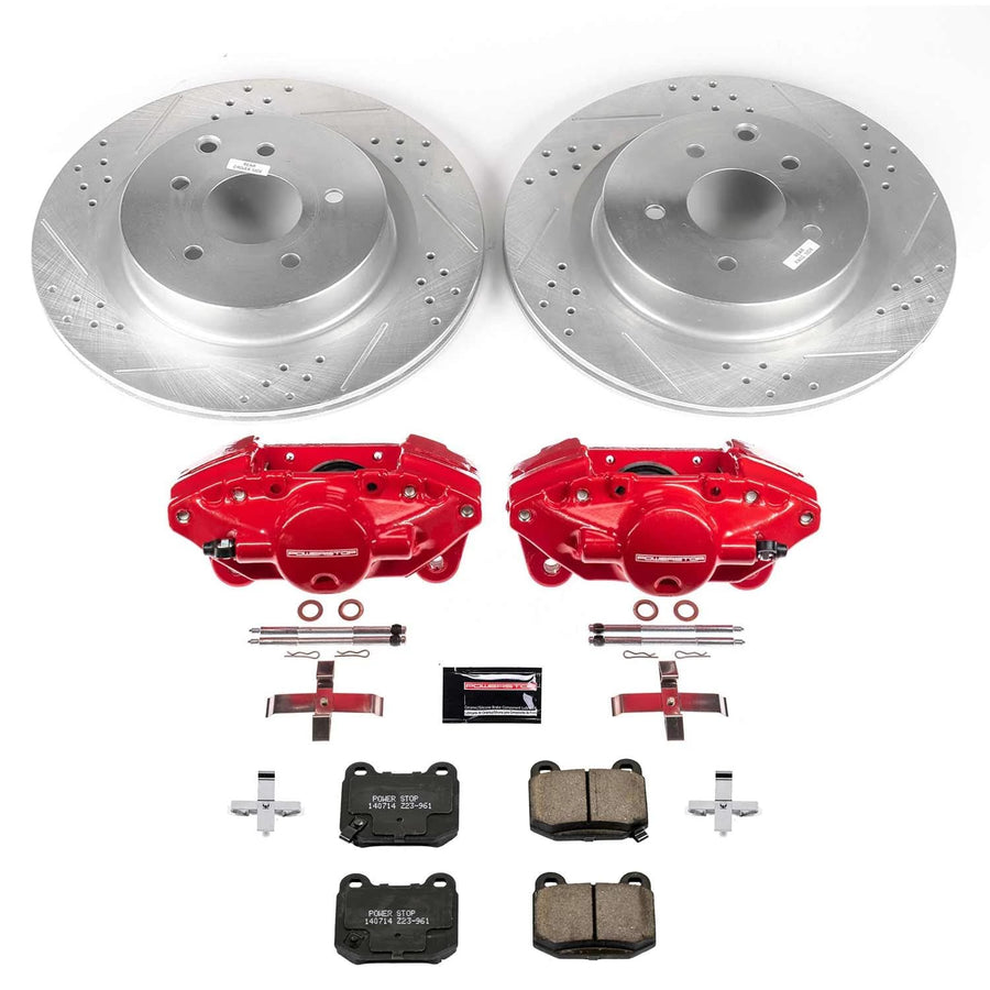 Power Stop Z23 KC5303 Rear Brake Caliper Kit-Brake Rotors, Carbon Ceramic Brake Pads, Calipers For INFINITI G35 2003-2004, Nissan 350Z 2003-2008 [Model Specific]
