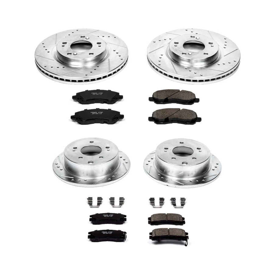 Power Stop K2711 Z23 Carbon Fiber Brake Pads Front and Rear with Drilled & Slotted Brake Rotors Kit For Mitsubishi Eclipse 2006-2012, Mitsubishi Galant 2004-2007 [Model Specific]