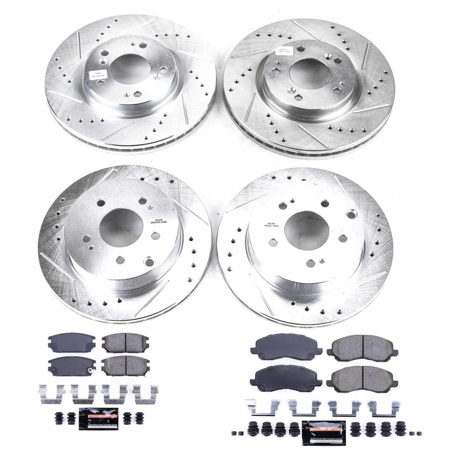 Power Stop K2809 Z23 Carbon Fiber Brake Pads Front and Rear with Drilled & Slotted Brake Rotors Kit For Mitsubishi Eclipse 2006-2012, Mitsubishi Galant 2007-2009 [Model Specific]