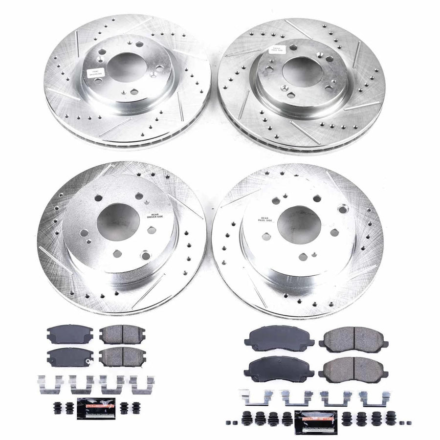 Power Stop K2809 Z23 Carbon Fiber Brake Pads Front and Rear with Drilled & Slotted Brake Rotors Kit For Mitsubishi Eclipse 2006-2012, Mitsubishi Galant 2007-2009 [Model Specific]
