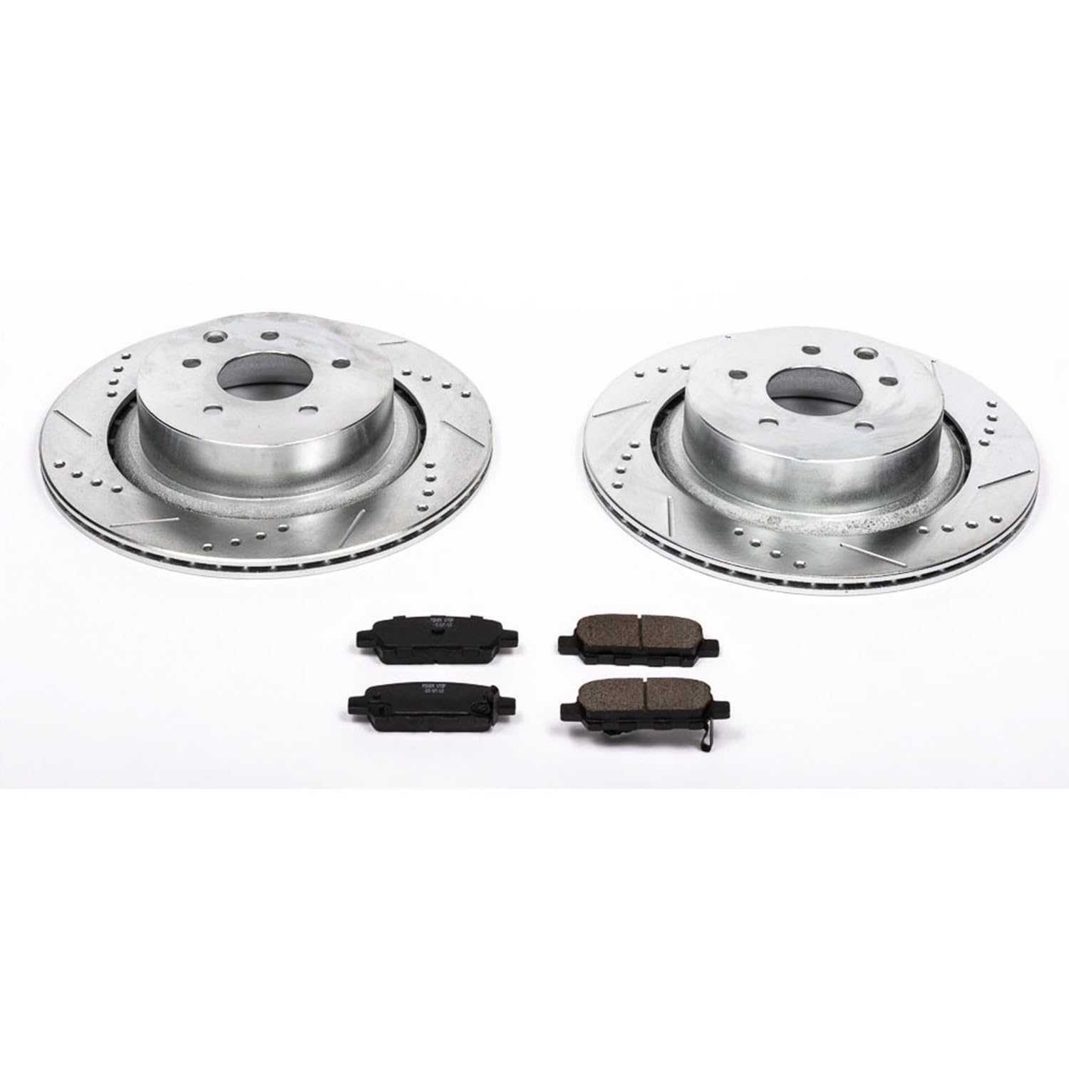 Power Stop K2986 Z23 Carbon Fiber Brake Pads with Drilled & Slotted Brake Rotors Kit For INFINITI G35 2007-2008, INFINITI G37 2008-2013 [Model Specific]