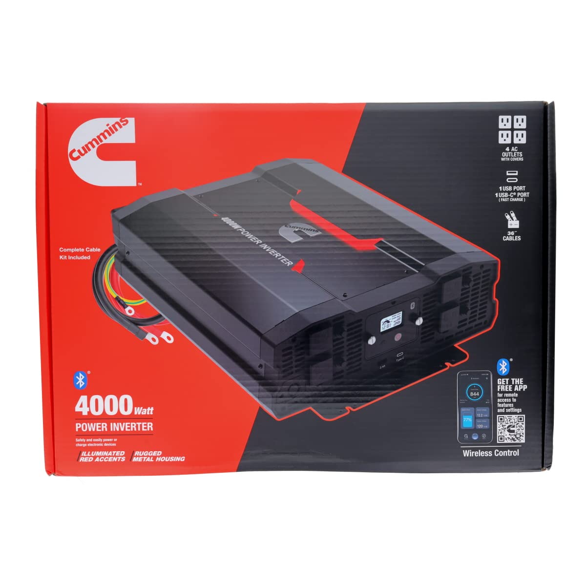 4000 Watts Cummins Inverter Modified Sine Wave Truck Inverter 12 Volts to 110 Volts Four AC Outlets Two USB Ports (Plus Cable Kit)- CMN4000W - Inverters for Vehicles, Van Life, Camping