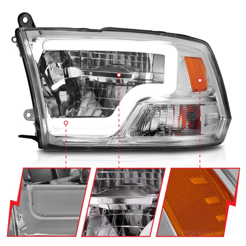2009-2020 Dodge Ram 1500 Full LED Square Projector Headlights w/Chrome Housing ANZO (111540) Chrome Amber