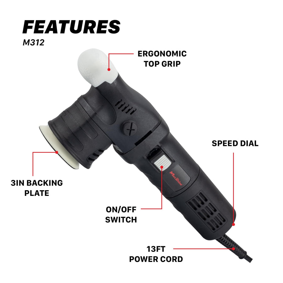 Maxshine Dual Action M312 Polisher | 12mm Throw, 3” Backing Plate, 550W Motor | 6-Speed, Low Vibration, Ergonomic Grip | Auto, Boat & Marine Detailing Tool for Swirl & Scratch Removal
