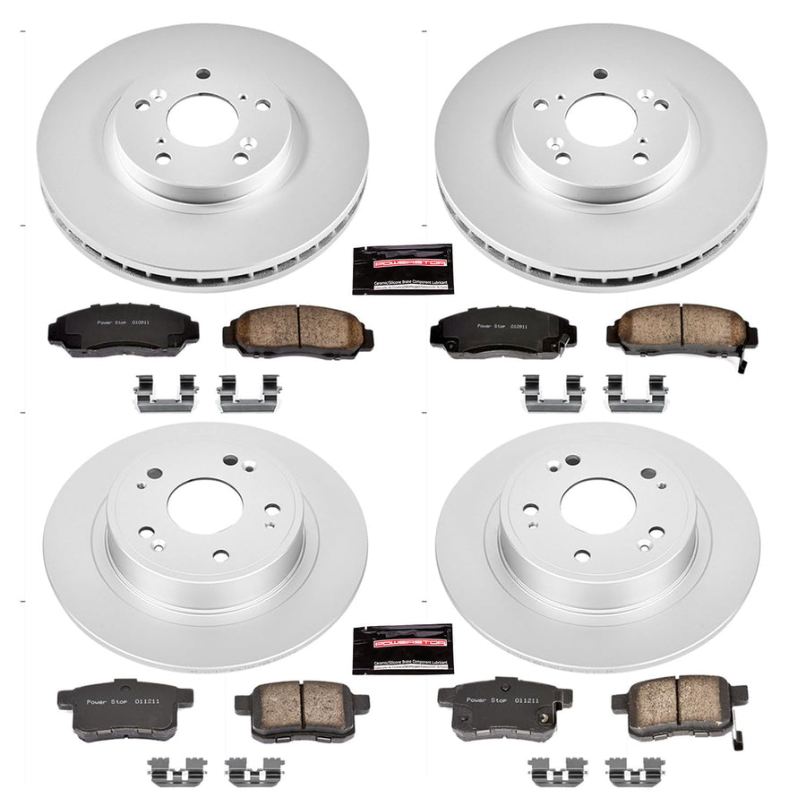 Power Stop CRK2742 Brake Rotor & Coated Ceramic Brake Pads- front & rear For Acura TSX 2009-2010, Honda Accord 2008-2010 [Model Specific]