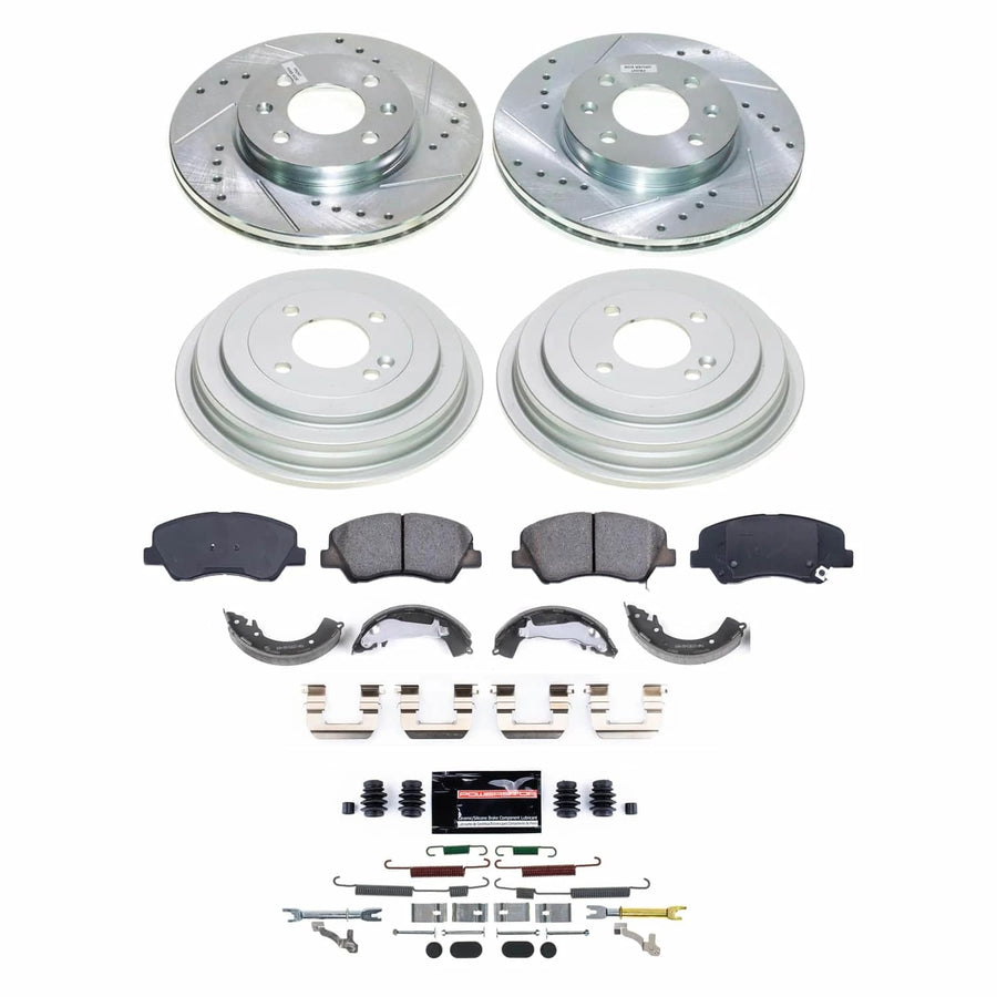 POWERSTOP Z23 Carbon-Fiber Ceramic Brake Pads and Drilled Slotted Rotors Brake Kit Front and Rear with Brake Shoes and Drums For Hyundai Accent 2013-2017 [Vehicle Specific]