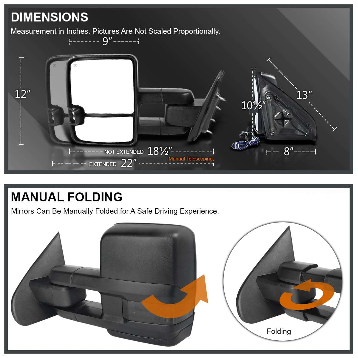 Spec-D Tuning Power Heated Black Towing Mirrors w/Temp Sensor w/Smoke LED Signal Compatible with 2014-2018 Chevy Silverado GMC Sierra 1500 2500HD 3500HD Left + Right Pair