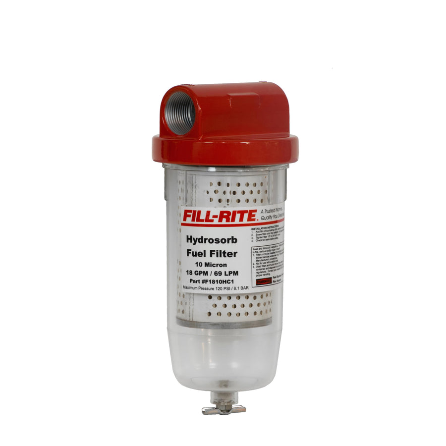 Fill-Rite 1" F1810PC1 18 GPM (68 LPM) 10 Micron Particulate Fuel Filter with Drain (Clear Bowl)