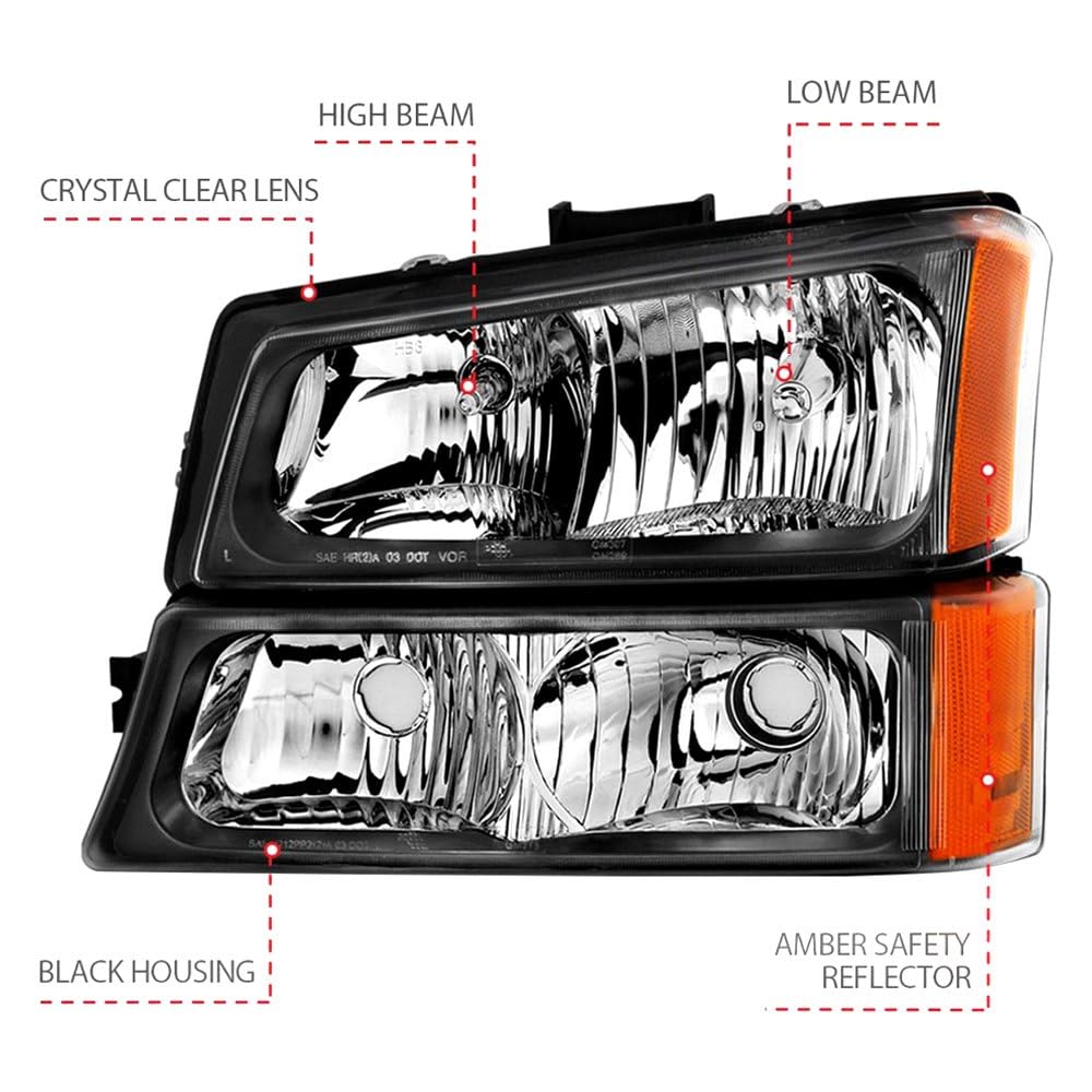 CHEVY SILVERADO ANZO USA 03-06 CRYSTAL HEADLIGHTS W/PARKING/SIGNAL LIGHT BLACK (4 PCS)