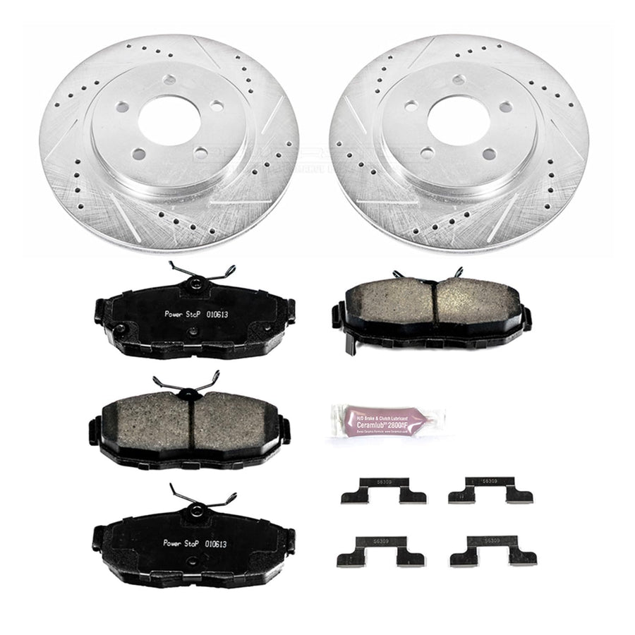 Power Stop K5941 Rear Brake Pads Z23 Carbon Fiber with Drilled & Slotted Brake Rotors Kit For Ford Mustang 2012 [Model Specific]