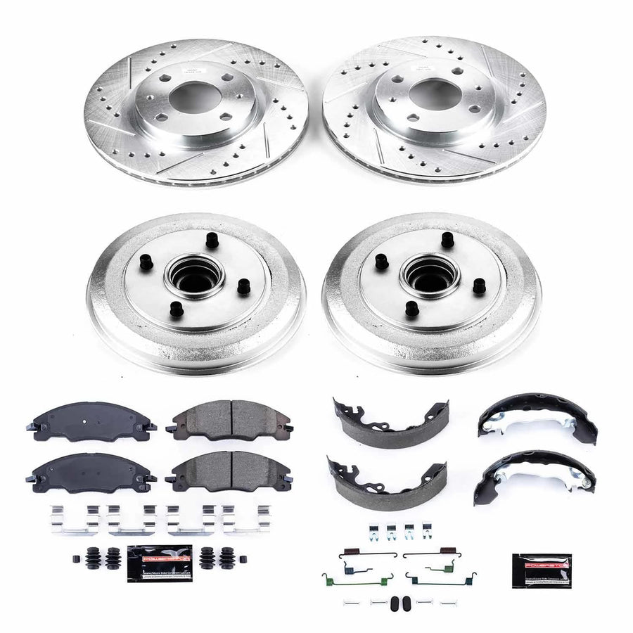 Power Stop K15193DK Z23 Carbon Fiber Brake Pads Front and Rear with Drilled & Slotted Brake Drums Kit For Ford Focus 2008 [Model Specific]