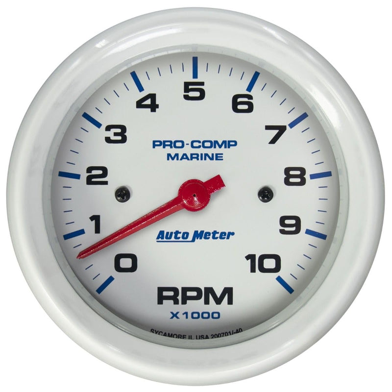 Tachometer Auto Meter 200701, 3 3/8", 10K RPM, Marine White Gauge