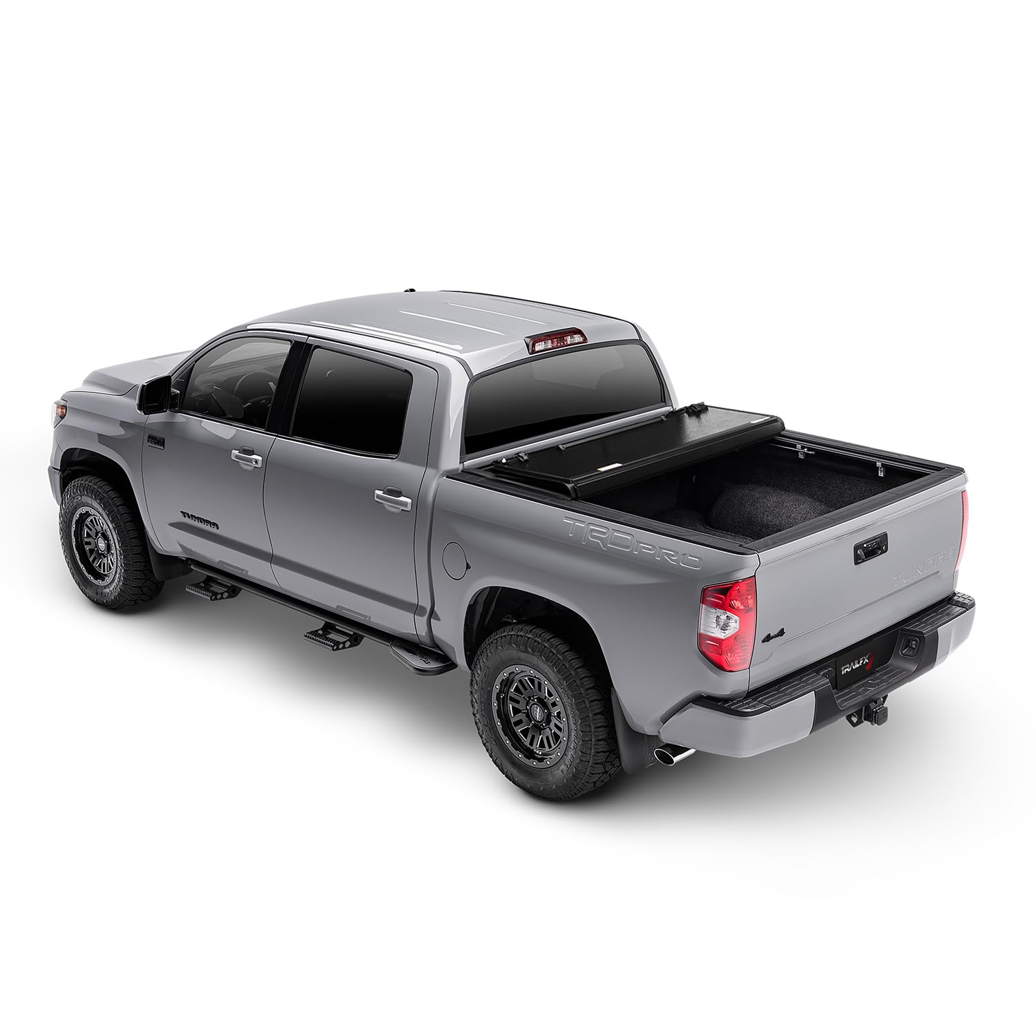 HF3 Hard Tri-Fold Truck Bed Tonneau Cover TrailFX TFX8015 Fits 2024-2025 Toyota Tundra 5.5 Foot Bed Gloss Black Aluminum Low Profile Lockable 3-Panel Folding Design