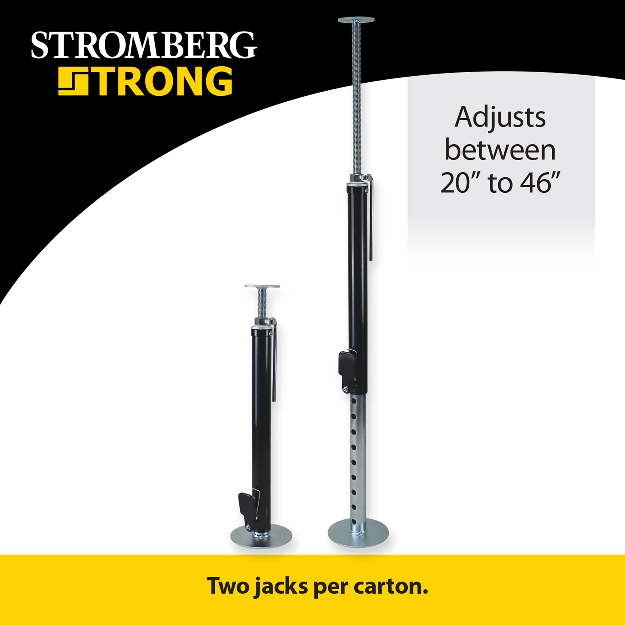 Jack-in-A-Box Stabilizer Jacks Pair Stromberg Carlson JB-246 - Sturdy 5000 lb/ea Jack RV Slide Out Support & Camper Leveling Legs, Adjustable Height 20" to 46", Removable U-Top, Foldable Handle, Black