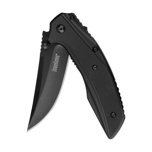 Outright Kershaw Pocket Knife, Black, 3 Inch Stainless Steel Trailing Point Plain Edge Blade, EDC with Assisted Opening, Deep-Carry Pocketclip, Everyday Carry Pocket Knife for Men and Women