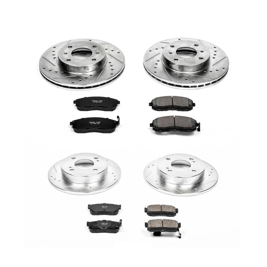Power Stop Z23 Carbon Fiber Brake Pads K750 with Drilled & Slotted Brake Rotors Kit Front and Rear