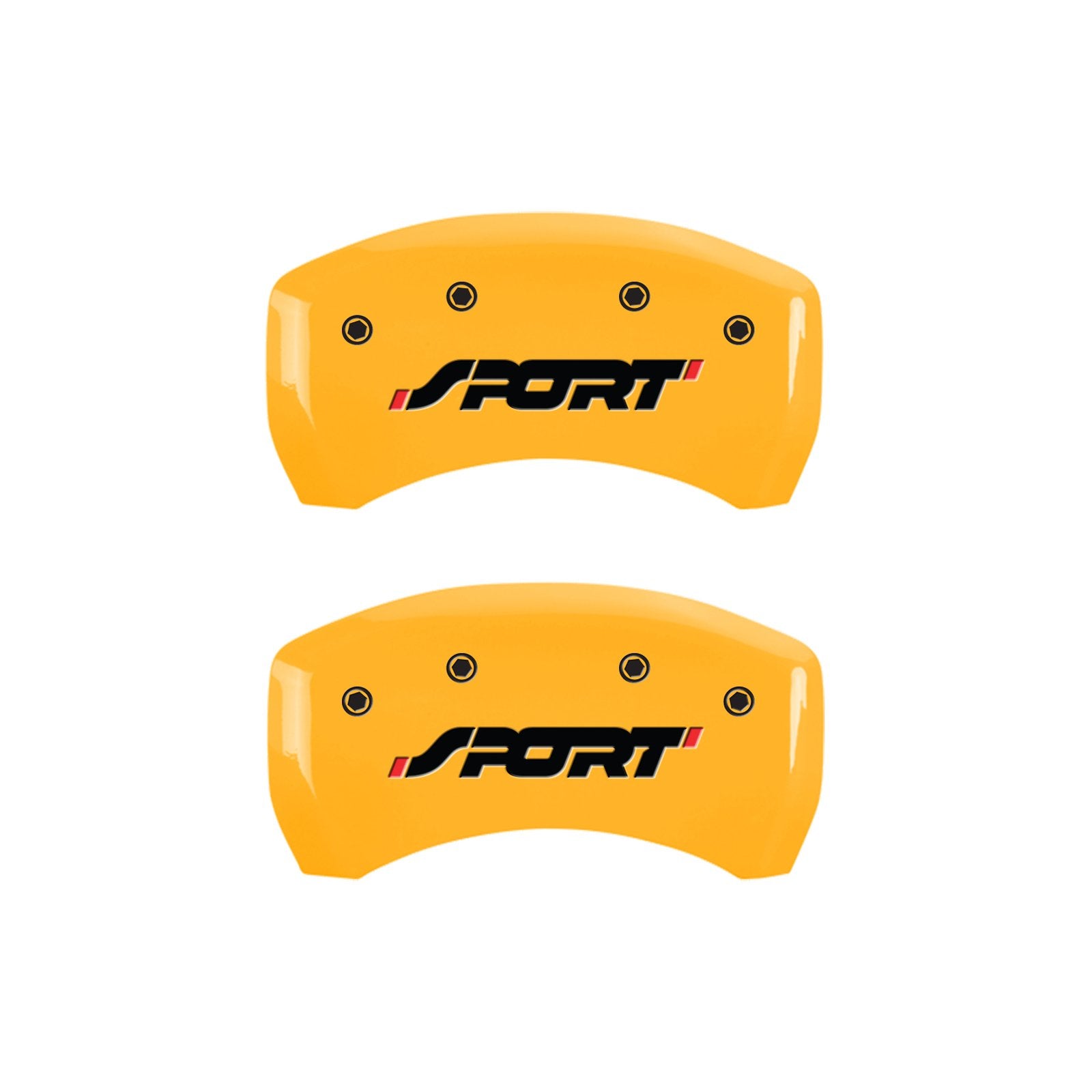 Caliper Covers MGP 10229SSPOYL Yellow (Set of 4, Engraved Front and Rear: SPORT, Yellow powder coat finish, black characters)