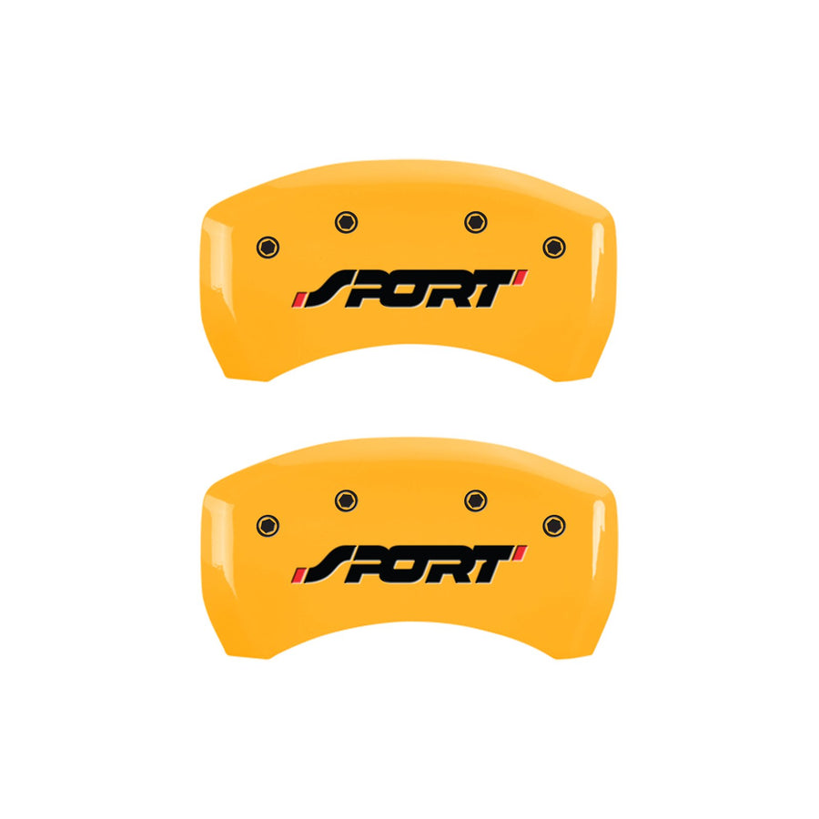 Caliper Covers MGP 10229SSPOYL Yellow (Set of 4, Engraved Front and Rear: SPORT, Yellow powder coat finish, black characters)