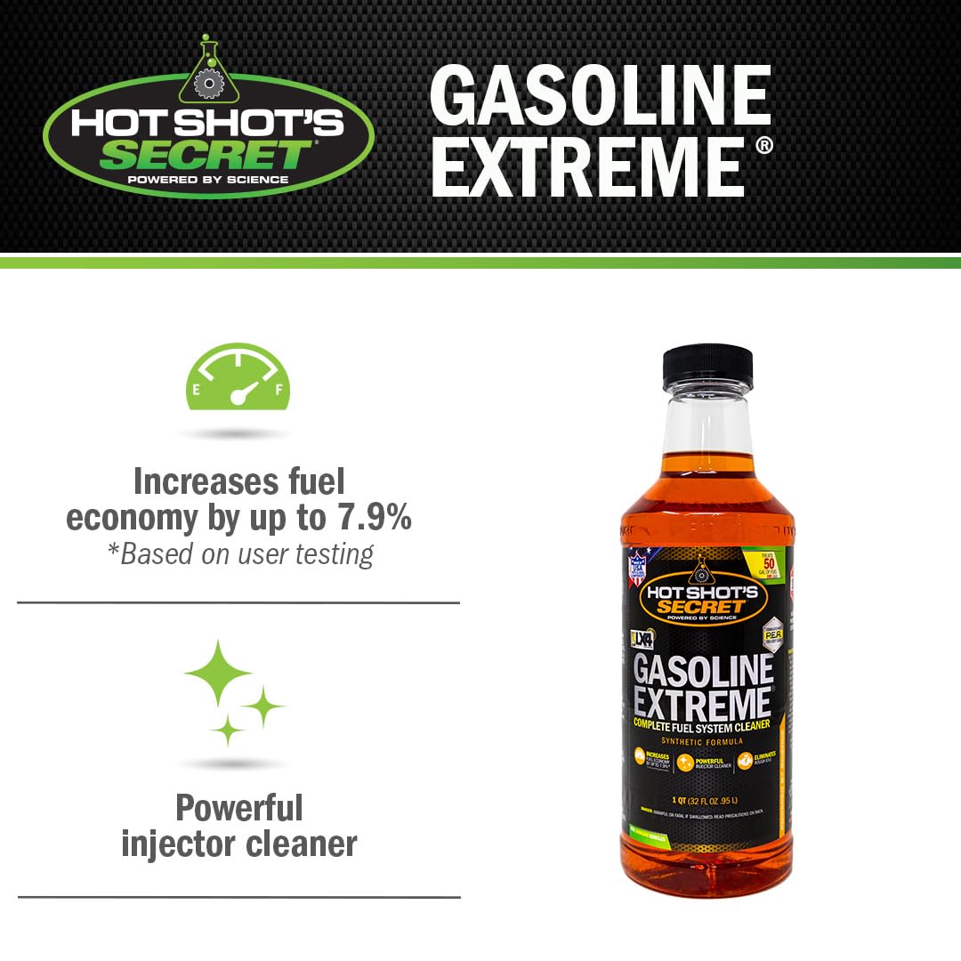 Gasoline Extreme Hot Shot's Secret 32 Oz, Concentrated Fuel System Cleaner, Fuel Additive for Gasoline Engines, Injector Cleaner - Increases MPG & Restores Engine Performance