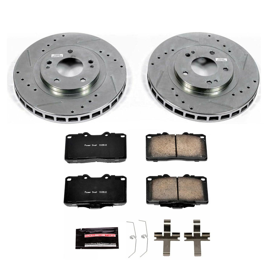 Power Stop K796 Z23 Carbon Fiber Brake Pads with Drilled & Slotted Brake Rotors Kit For Dodge Stealth 1991-1993, Mitsubishi 3000GT 1991-1993 [Model Specific]